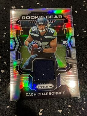 Panini Prizm Zach Charbonnet Seahawks Navy & Silver Rookie Gear Card